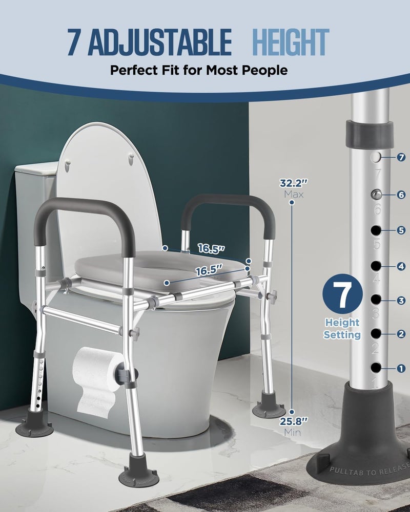Brosive Toilet Seat Riser with Handles, 500lb Raised Toilet Seat, Adjustable Height & Width, Handicap Raised Toilet Chair for Seniors, Fit Any Toilet - Image 3